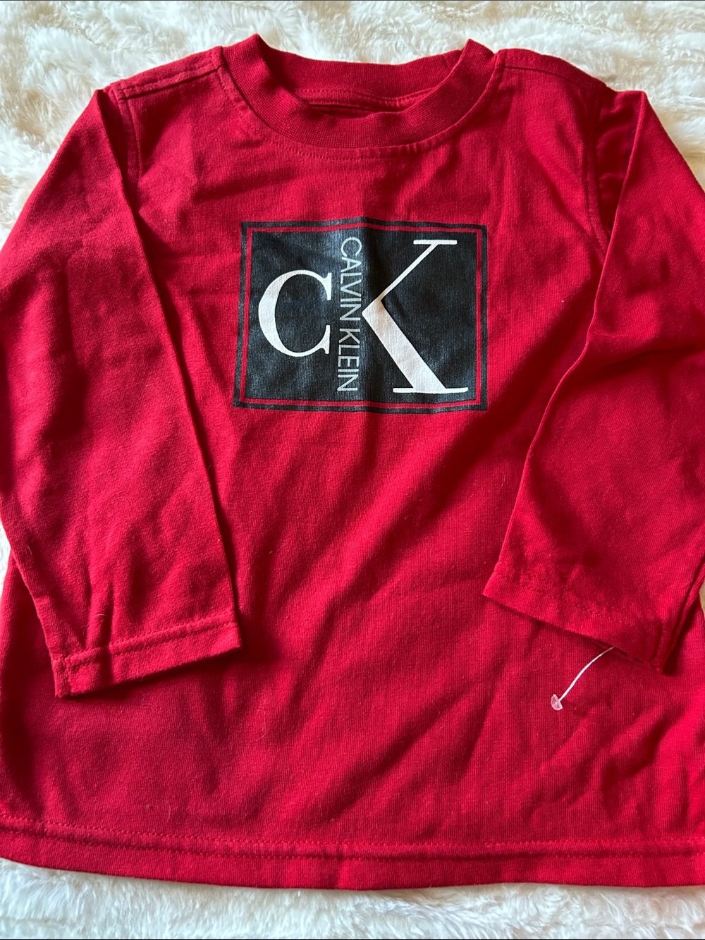 Calvin Klein Bright Red Long Sleeve Kids Tee with CK Logo